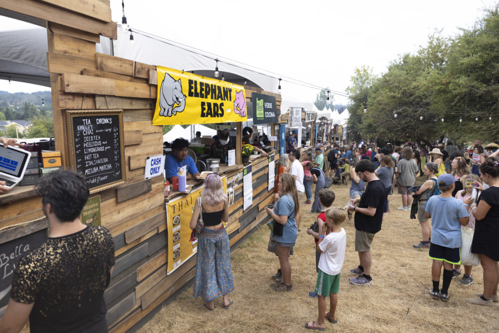 Food vendors are pictured during the Pickathon music festival in Happy Valley, Ore. on Saturday, Aug. 5, 2023. 
